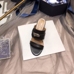 Replica Hermes Black Double Strap Slide Sandal