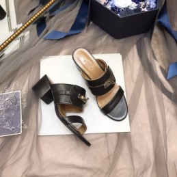 Replica Hermes Black Double Strap Slide Sandal