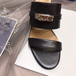 Replica Hermes Black Double Strap Slide Sandal