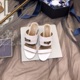 Replica Hermes White Double Strap Slide Sandal
