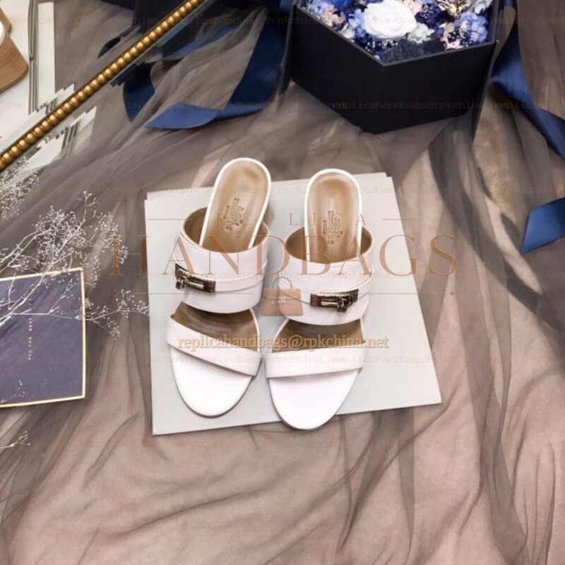 Replica Hermes White Double Strap Slide Sandal
