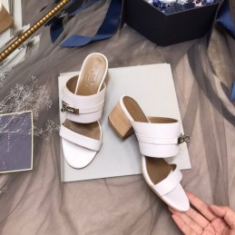 Replica Hermes White Double Strap Slide Sandal