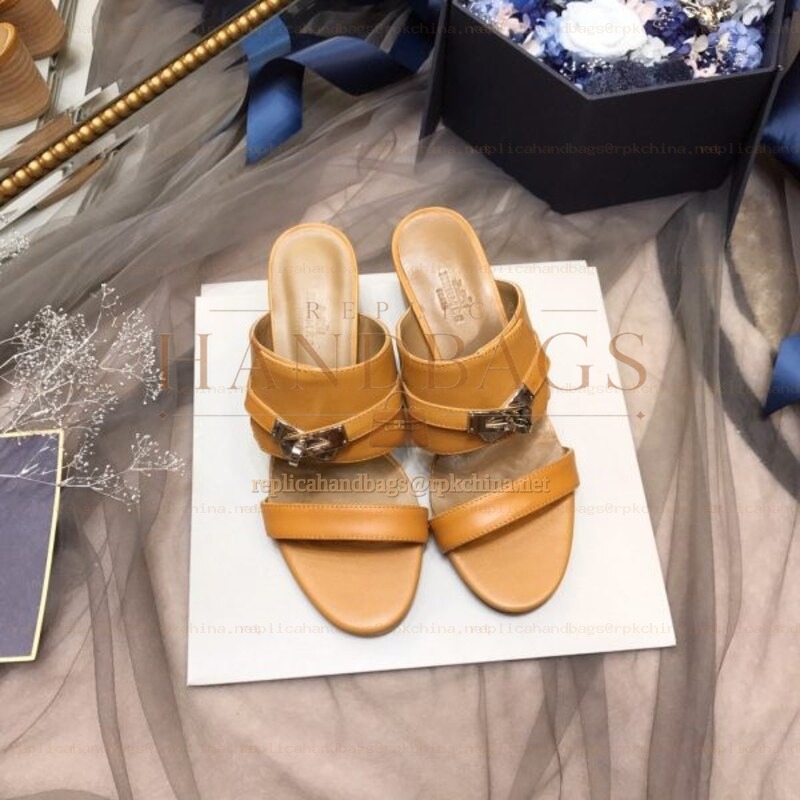 Replica Hermes Tan Double Strap Slide Sandal