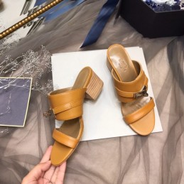 Replica Hermes Tan Double Strap Slide Sandal