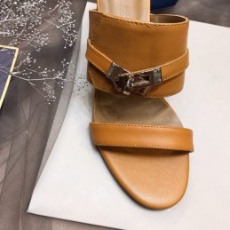 Replica Hermes Tan Double Strap Slide Sandal