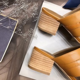 Replica Hermes Tan Double Strap Slide Sandal