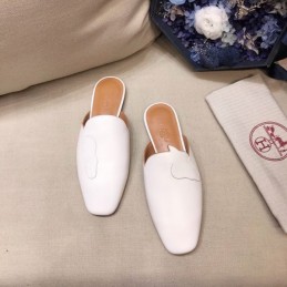 Replica Hermes White Leather Mule