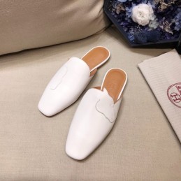 Replica Hermes White Leather Mule
