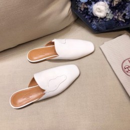 Replica Hermes White Leather Mule