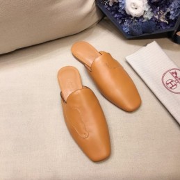 Replica Hermes Tan Leather Mule