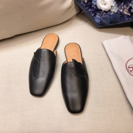 Replica Hermes Black Leather Mule