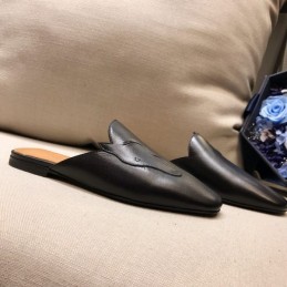 Replica Hermes Black Leather Mule