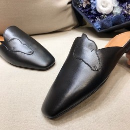 Replica Hermes Black Leather Mule