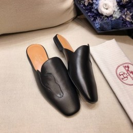 Replica Hermes Black Leather Mule