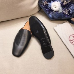 Replica Hermes Black Leather Mule