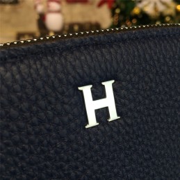 Replica Hermes Navy Blue H Leather Wallet