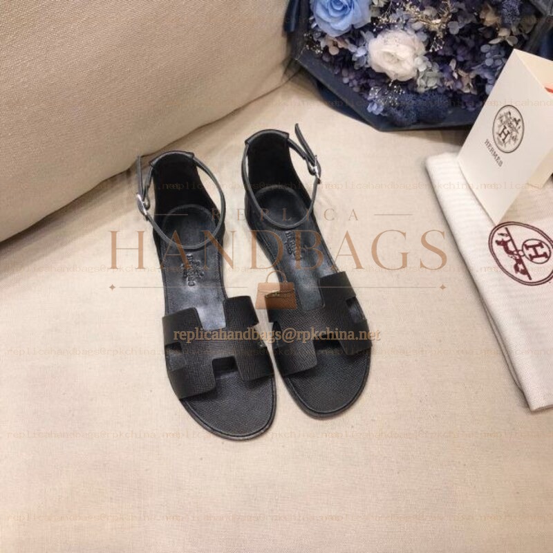 Replica Hermes Black Rubber H Sandal
