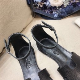Replica Hermes Black Rubber H Sandal