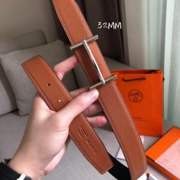 Replica Hermes Cognac Brown Classic Silver H Buckle Leather Belt