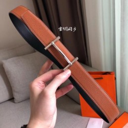 Replica Hermes Cognac Brown Classic Silver H Buckle Leather Belt