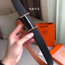 Replica Hermes Cognac Brown Classic Silver H Buckle Leather Belt