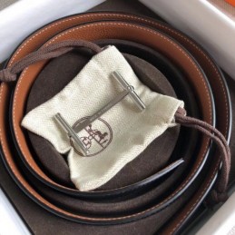 Replica Hermes Cognac Brown Classic Silver H Buckle Leather Belt