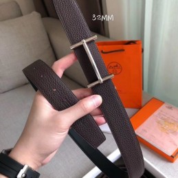 Replica Hermes Dark Brown Leather H Buckle Belt