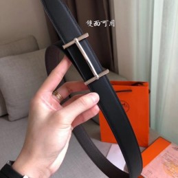 Replica Hermes Dark Brown Leather H Buckle Belt