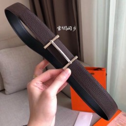Replica Hermes Dark Brown Leather H Buckle Belt