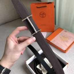 Replica Hermes Dark Brown Leather H Buckle Belt