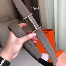 Replica Hermes Taupe Gray Leather H Buckle Belt
