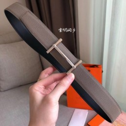 Replica Hermes Taupe Gray Leather H Buckle Belt