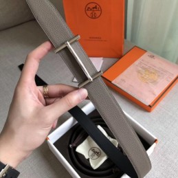 Replica Hermes Taupe Gray Leather H Buckle Belt