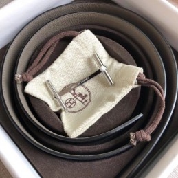 Replica Hermes Taupe Gray Leather H Buckle Belt