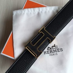 Replica Hermes Black Gold H Buckle Leather Belt