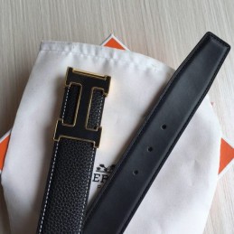 Replica Hermes Black Gold H Buckle Leather Belt