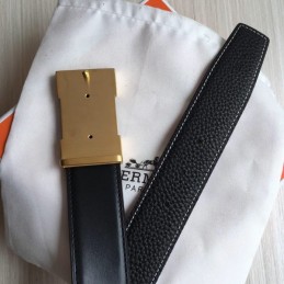 Replica Hermes Black Gold H Buckle Leather Belt