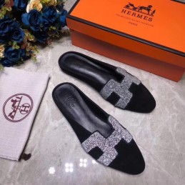 Replica Hermes Black Crystal H Buckle Loafer