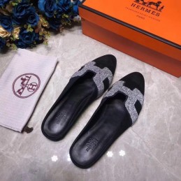 Replica Hermes Black Crystal H Buckle Loafer