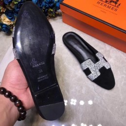 Replica Hermes Black Crystal H Buckle Loafer