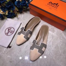 Replica Hermes Beige Crystal H Buckle Loafer