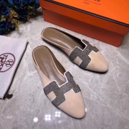 Replica Hermes Beige Crystal H Buckle Loafer