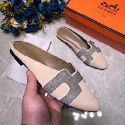 Replica Hermes Beige Crystal H Buckle Loafer