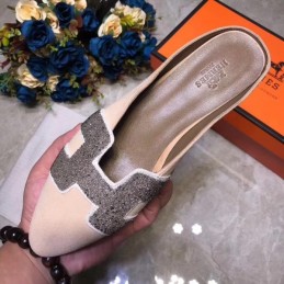 Replica Hermes Beige Crystal H Buckle Loafer