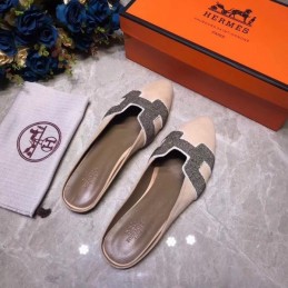 Replica Hermes Beige Crystal H Buckle Loafer