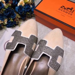 Replica Hermes Beige Crystal H Buckle Loafer