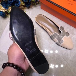 Replica Hermes Beige Crystal H Buckle Loafer