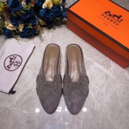 Replica Hermes Gray Crystal H Buckle Loafer