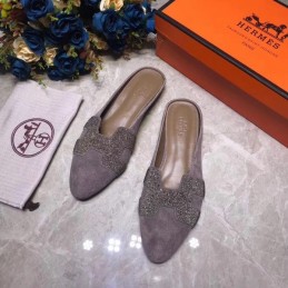 Replica Hermes Gray Crystal H Buckle Loafer