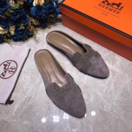 Replica Hermes Gray Crystal H Buckle Loafer